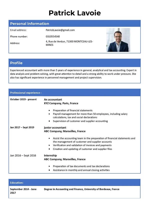 Tabular CV template doc