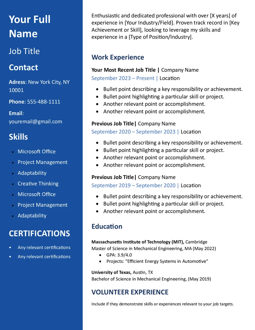 Modern Resume Template With Two-column 